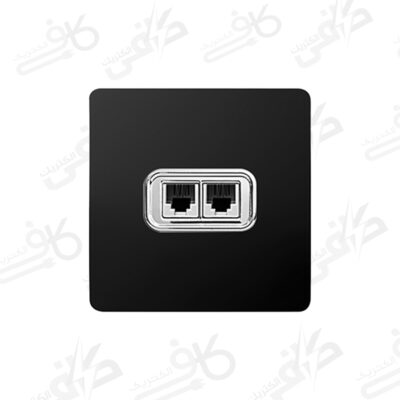 کلید و پریز آسیا | پریز تلفن دو قلو کریستال مشکی نقره ای اسیا