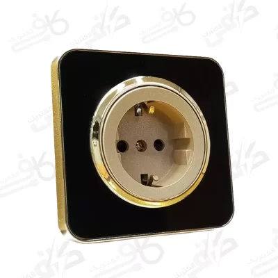 پریز برق ارت دار اسپیناس طلایی زه مشکی با میانی بژ