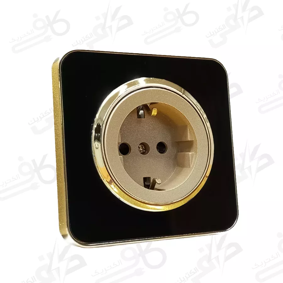 پریز برق ارت دار اسپیناس طلایی زه مشکی با میانی بژ